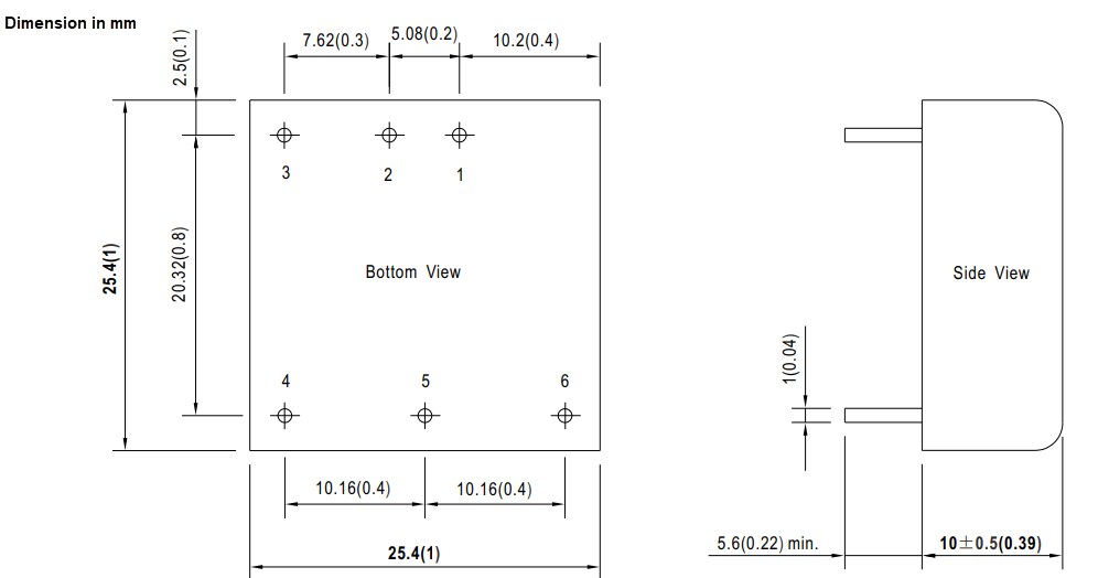 Mechanical Drawing - MEAN WELL SKMW40/DKMW40 40W DC-DC Converters